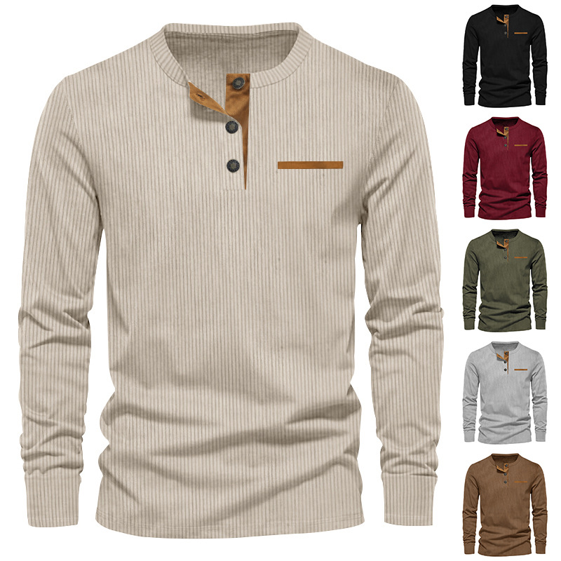 Corduroy Button Up Shirt Men - T-shirt à manches longues pour hommes,