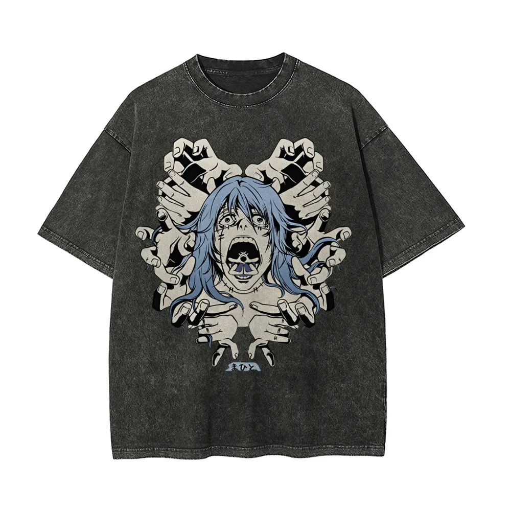Acid Wash Vintage Graphic T Shirt - T-shirt Mahito Jujutsu Kaisen pour Homme,