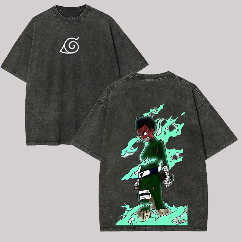 Acid Wash Vintage Graphic T Shirt - T-shirt Rock Lee Eight Gates Naruto