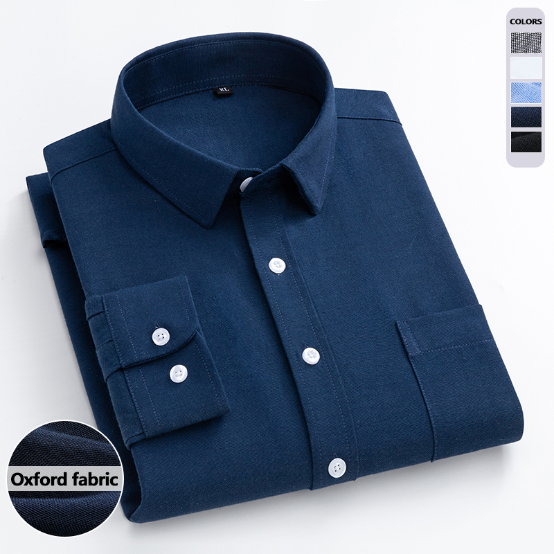 Oxford Cotton Casual Shirt Business - Chemise Oxford bleu marine à manches