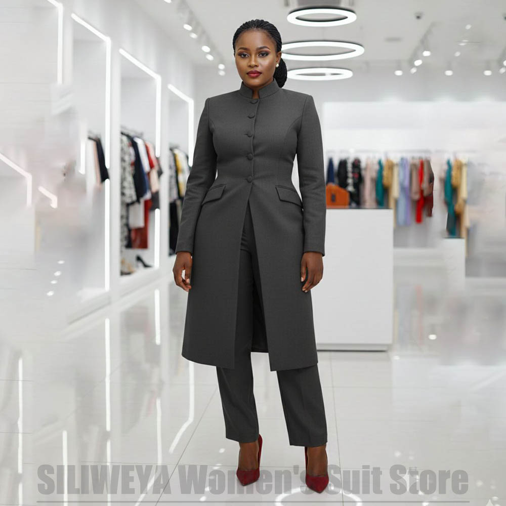 Mandarin Collar Formal Shirt Slim Fit - Costume deux pièces chic pour femme,