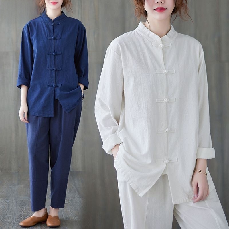Mens Linen Shirt Long Sleeve - Chemise ample en coton et lin