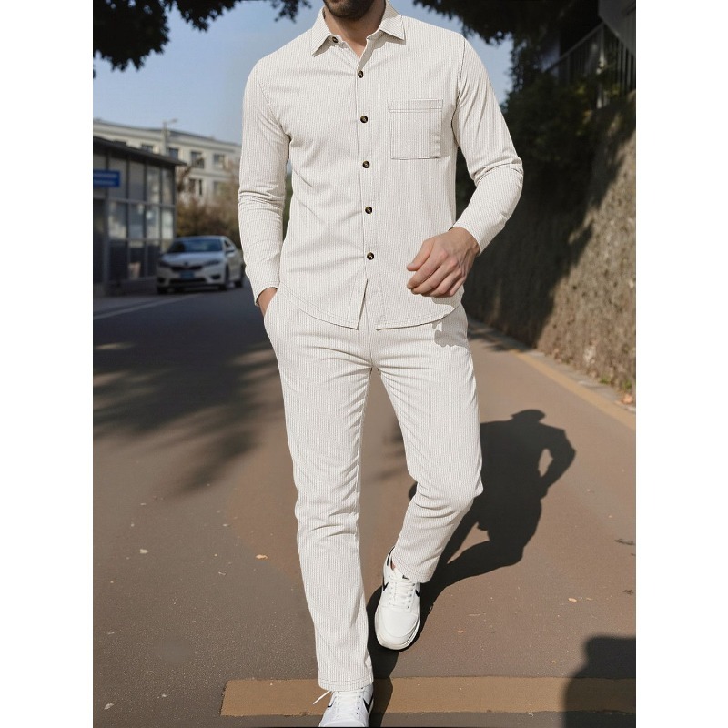 Corduroy Button Up Shirt Men - Ensemble deux pièces pour homme en