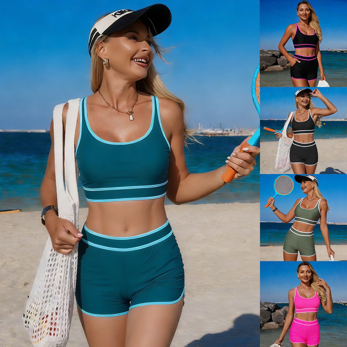 Shorts - Bikini vert olive, haut court sans