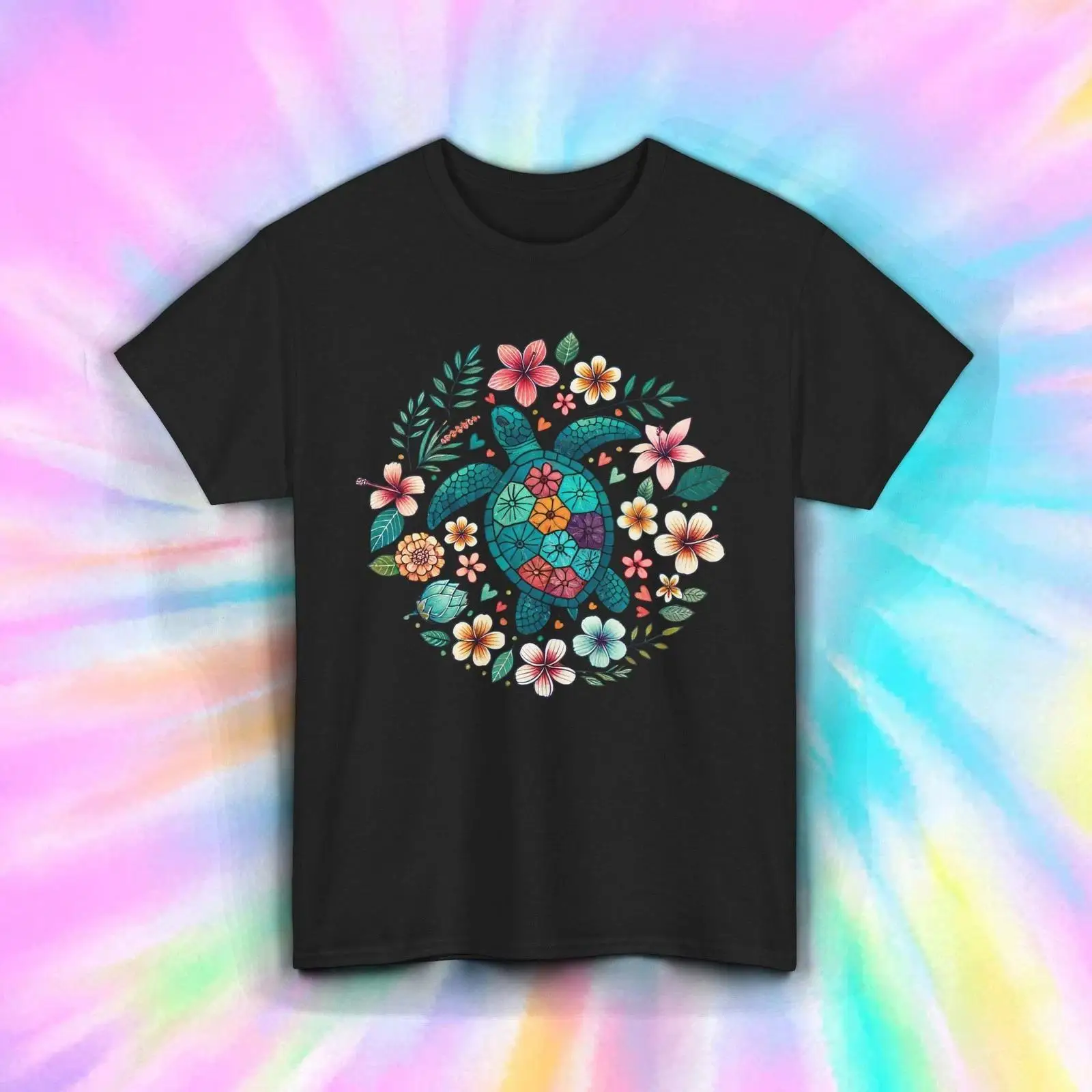 Vintage Hawaiian Floral Shirt - T-shirt floral tortue Mandala Boho Beachy