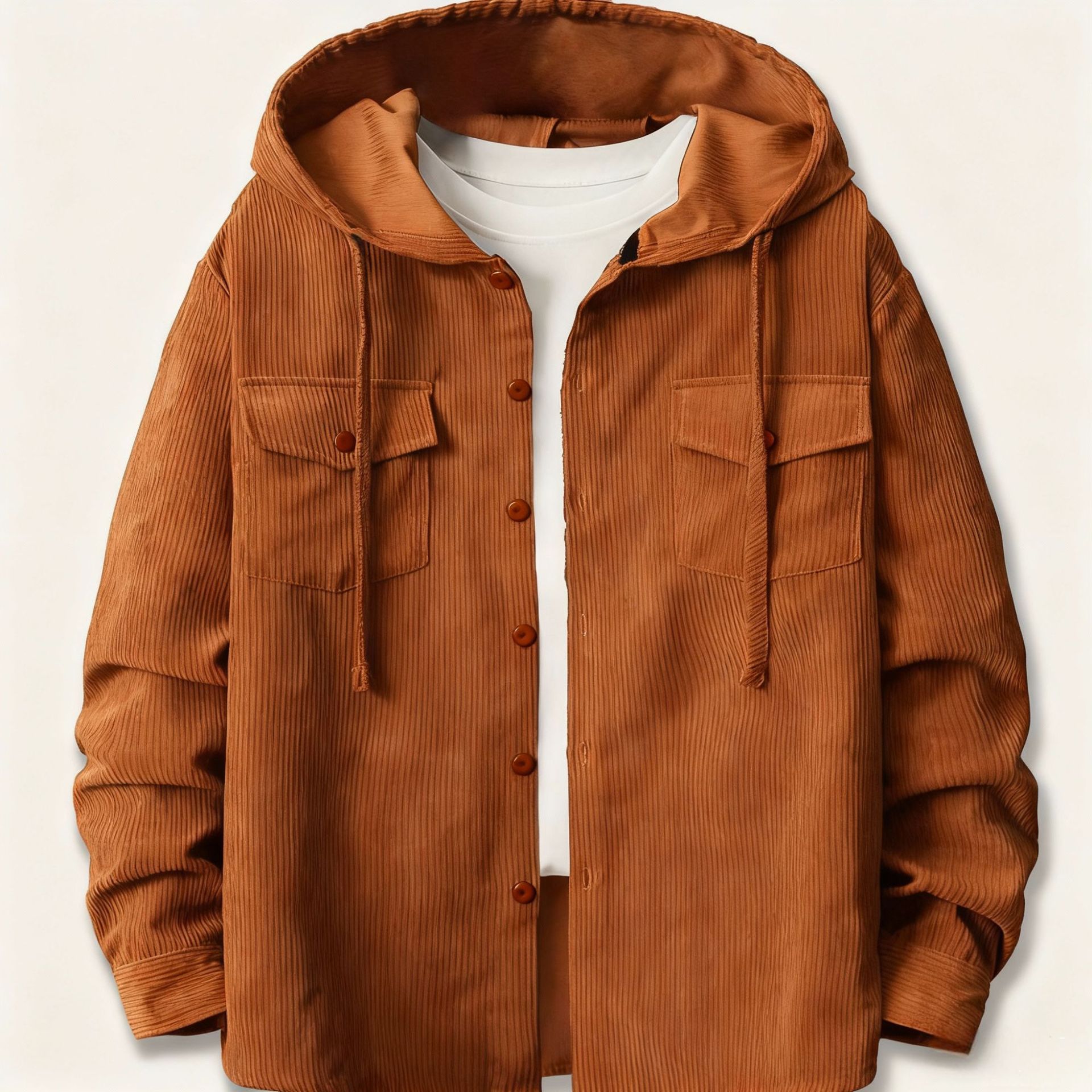 Corduroy Button Up Shirt Men - Chemise décontractée à capuche en velours