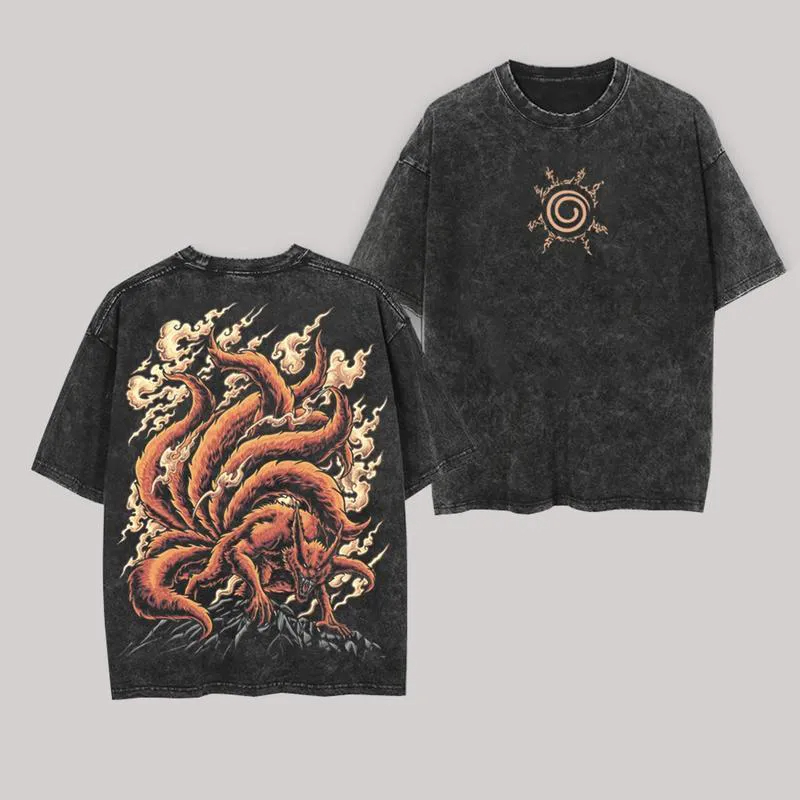 Acid Wash Vintage Graphic T Shirt - T-shirt Kurama Kyuubi Naruto Vintage Streetwear