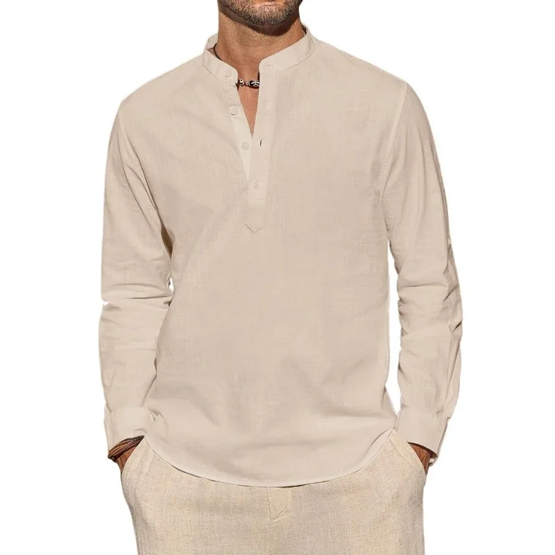 Mens Linen Shirt Long Sleeve - T-shirts à manches longues pour hommes,