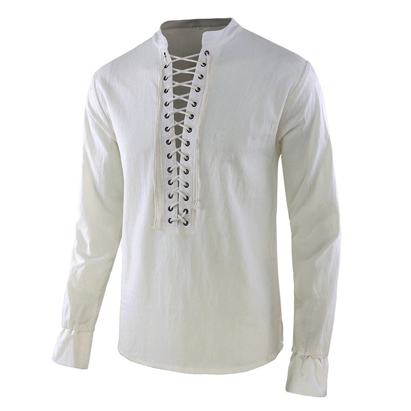 Mens Linen Shirt Long Sleeve - Chemise Renaissance pour homme, style pirate