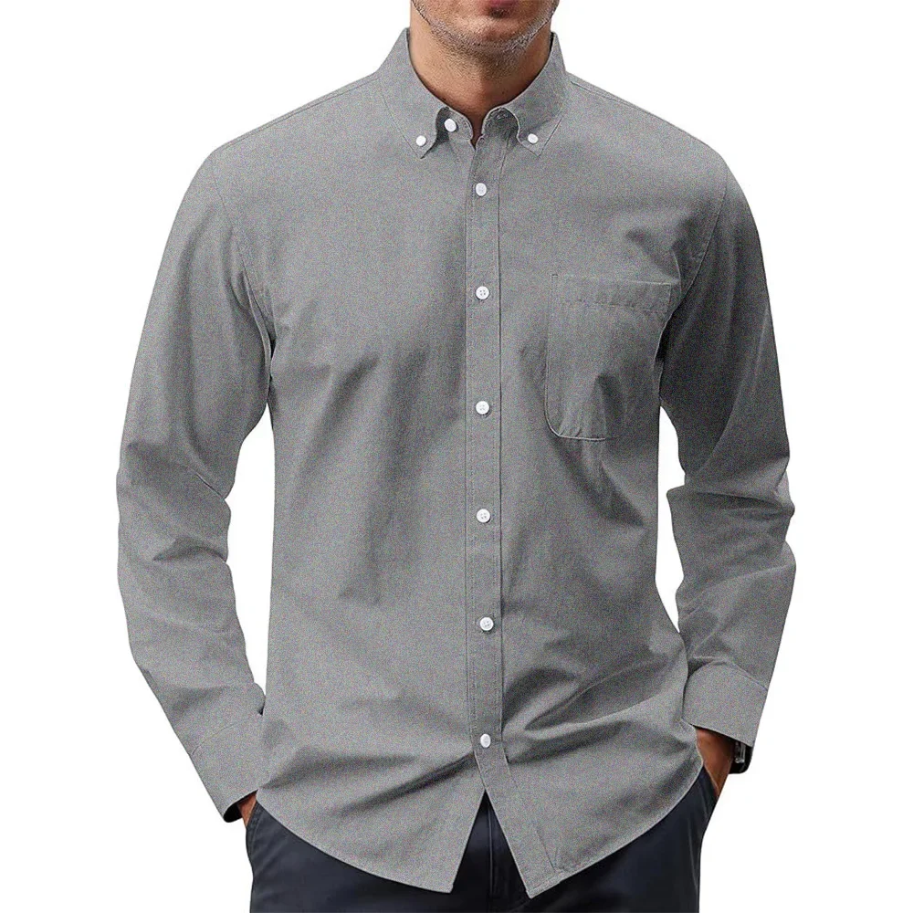 Oxford Cotton Casual Shirt Business - Chemises à manches longues pour hommes
