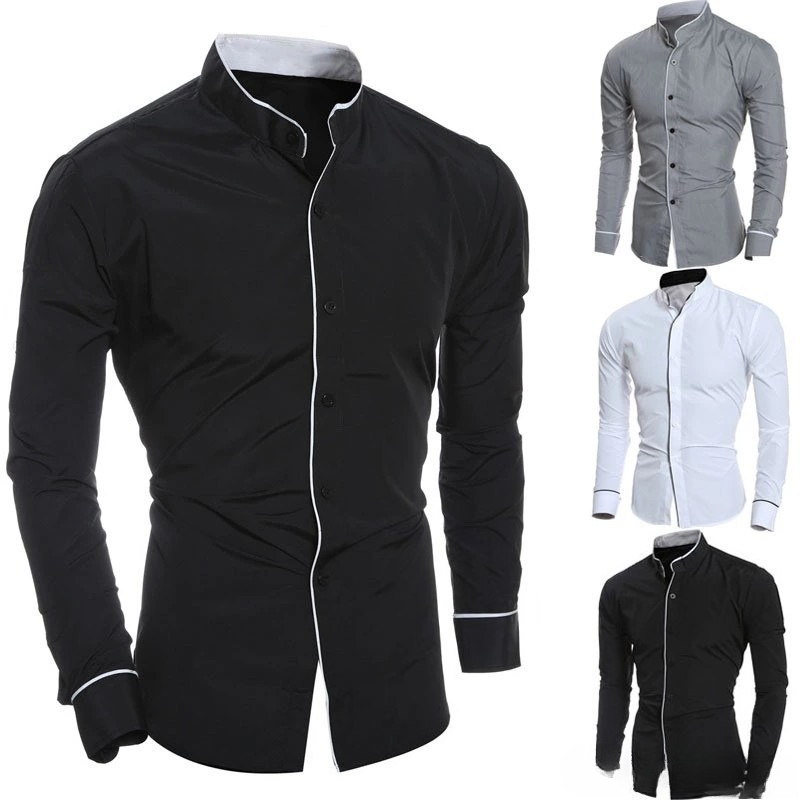 Chemises à manches longues pou - Mandarin Collar Formal Shirt Slim Fit avis et prix