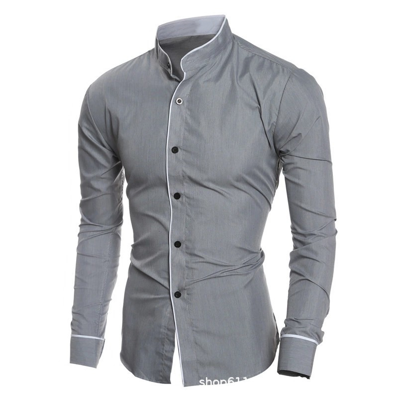Chemises à manches longues pou - Mandarin Collar Formal Shirt Slim Fit avis et prix