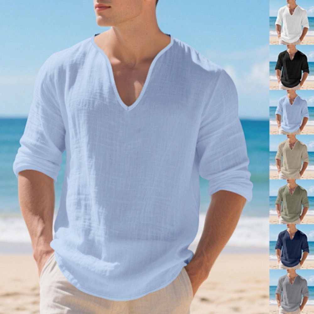 Nouveau T-shirt décontracté en - Mens Linen Shirt Long Sleeve avis et prix