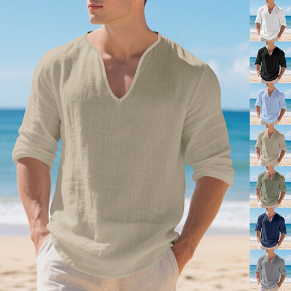 Nouveau T-shirt décontracté en - Mens Linen Shirt Long Sleeve avis et prix