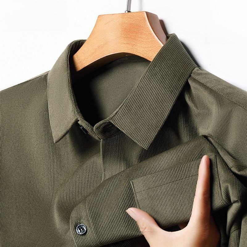 Chemise à manches longues en v - Corduroy Button Up Shirt Men avis et prix