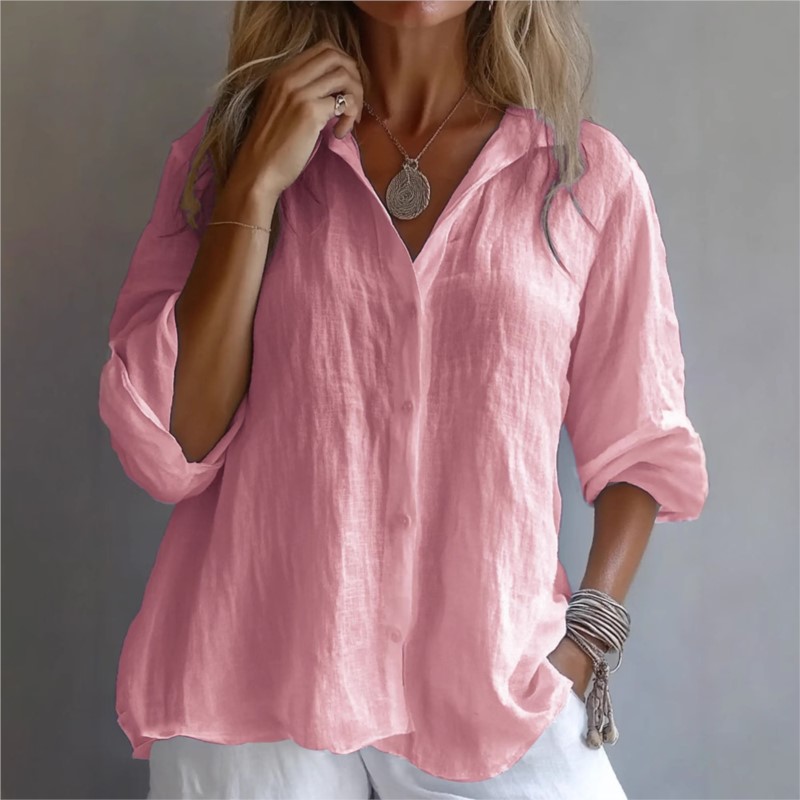 Couleur unie lin Sexy col en v - Mens Linen Shirt Long Sleeve avis et prix