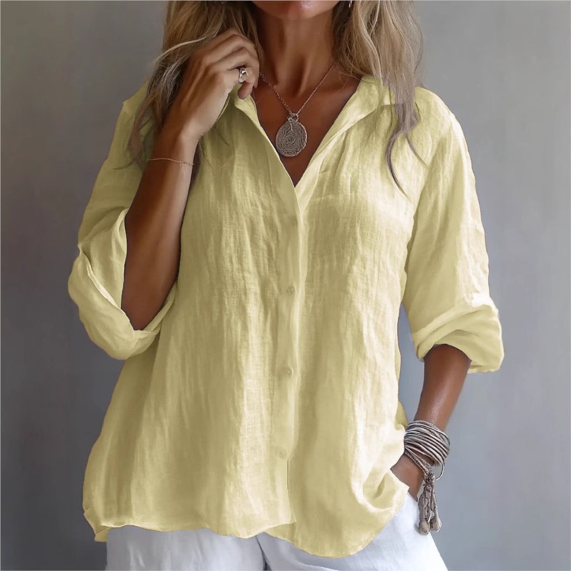 Couleur unie lin Sexy col en v - Mens Linen Shirt Long Sleeve avis et prix