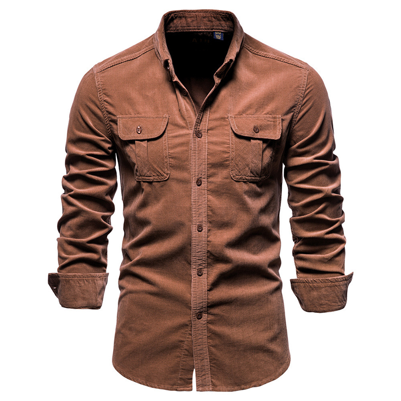 Vintage couleur unie velours c - Corduroy Button Up Shirt Men avis et prix