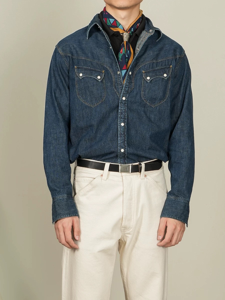 Chemise occidentale américaine - Mens Western Denim Pearl Snap Shirt avis et prix