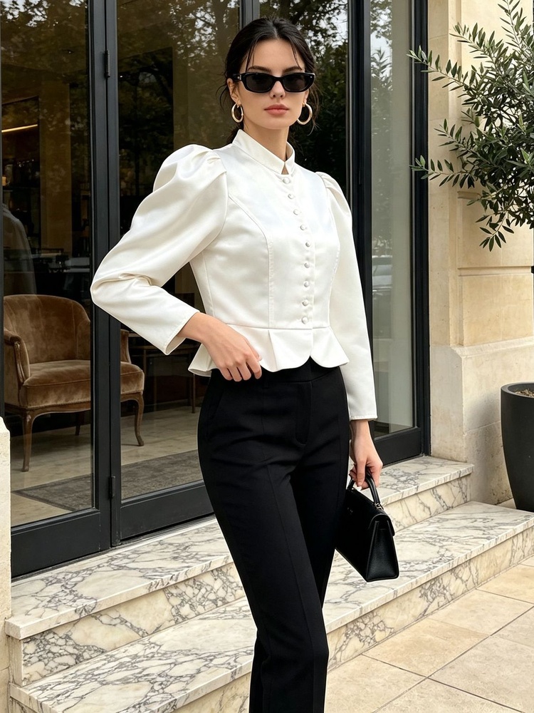 Chemisier à volants, manches l - Mandarin Collar Formal Shirt Slim Fit avis et prix
