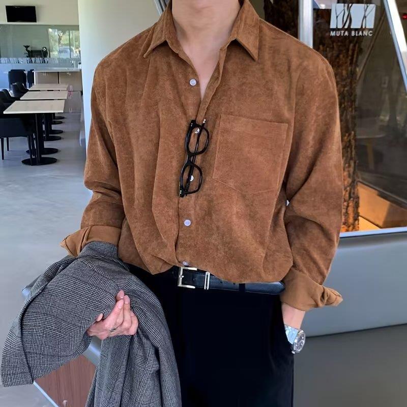 Chemises noires à manches long - Corduroy Button Up Shirt Men avis et prix