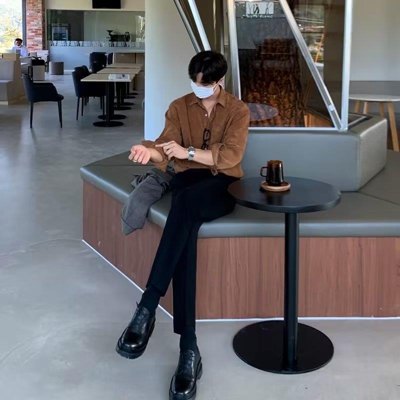 Chemises noires à manches long - Corduroy Button Up Shirt Men avis et prix