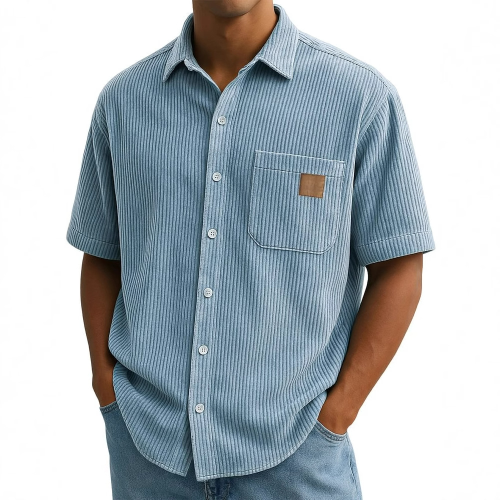 Chemise à manches courtes en v - Corduroy Button Up Shirt Men avis et prix