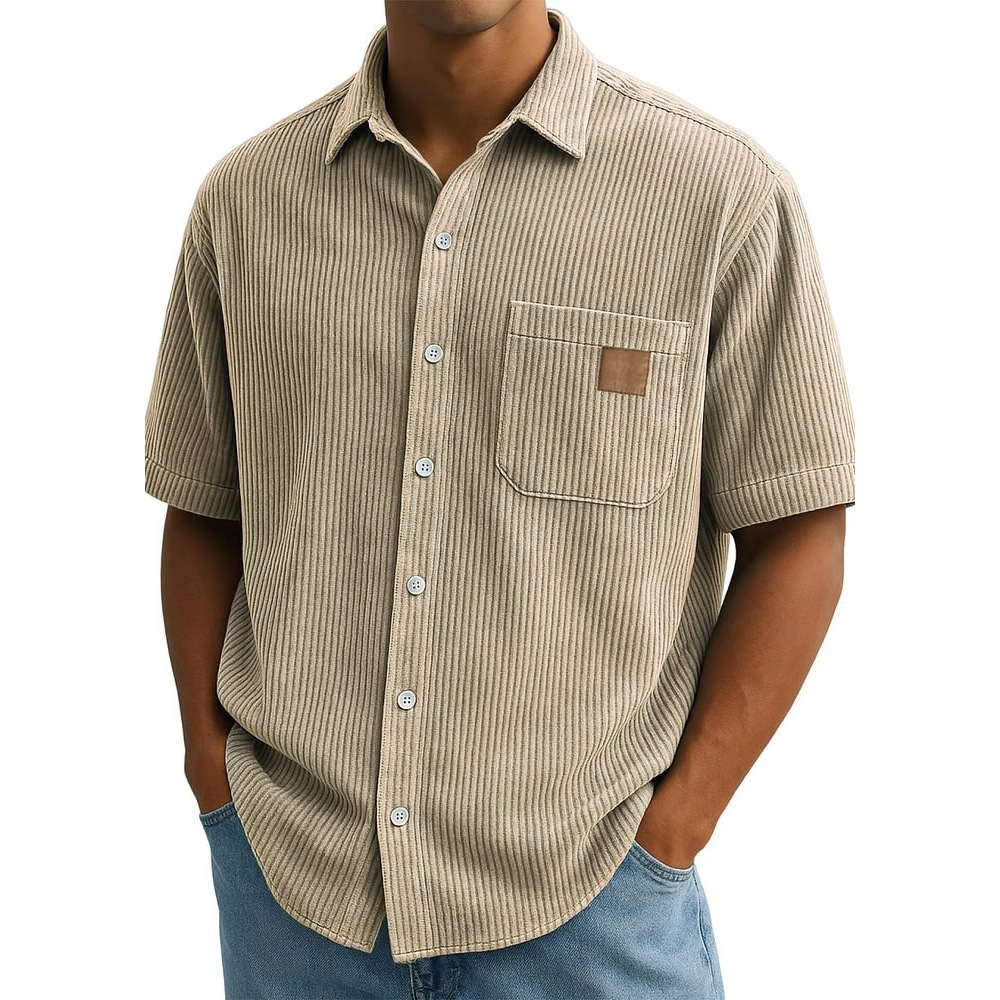 Chemise à manches courtes en v - Corduroy Button Up Shirt Men avis et prix