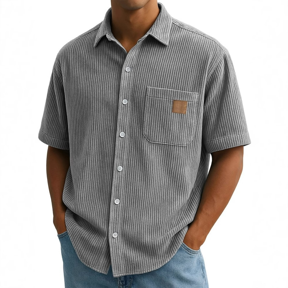 Chemise à manches courtes en v - Corduroy Button Up Shirt Men avis et prix